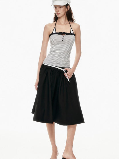 STRIKE A POSE Black White Contrast Stripe Faux Layered Slim Cinched Waist Women&