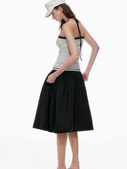 STRIKE A POSE Black White Contrast Stripe Faux Layered Slim Cinched Waist Women&