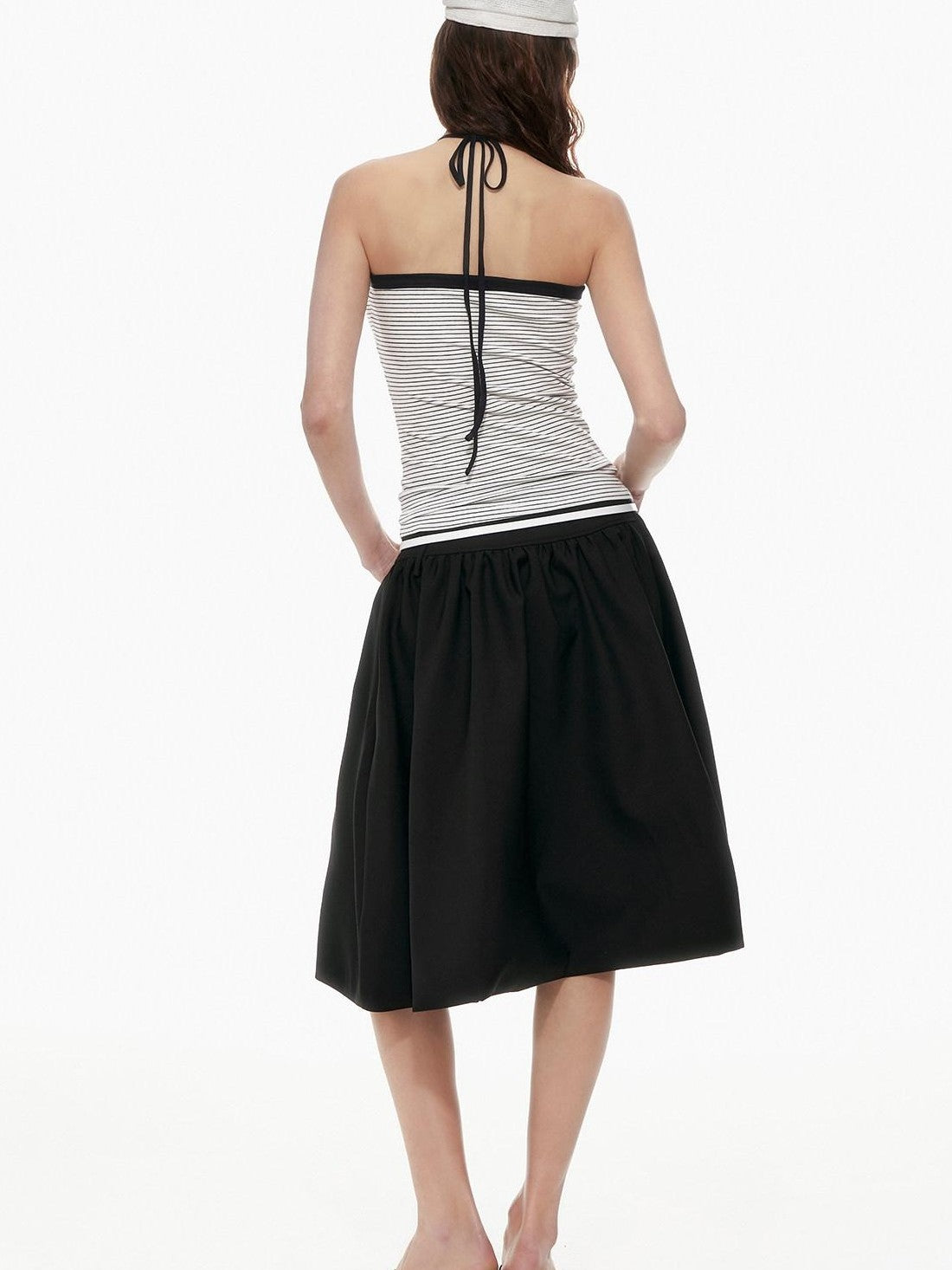 STRIKE A POSE Black White Contrast Stripe Faux Layered Slim Cinched Waist Women&