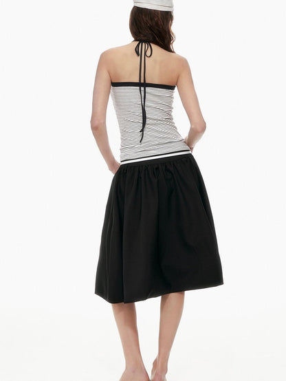 STRIKE A POSE Black White Contrast Stripe Faux Layered Slim Cinched Waist Women&