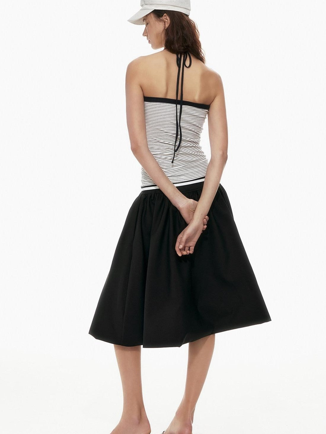 STRIKE A POSE Black White Contrast Stripe Faux Layered Slim Cinched Waist Women&