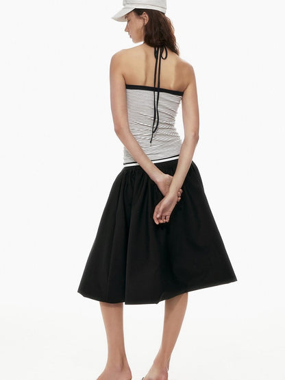 STRIKE A POSE Black White Contrast Stripe Faux Layered Slim Cinched Waist Women&