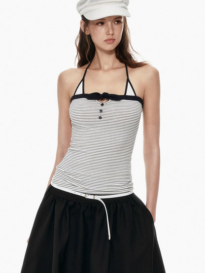 STRIKE A POSE Black White Contrast Stripe Faux Layered Slim Cinched Waist Women&