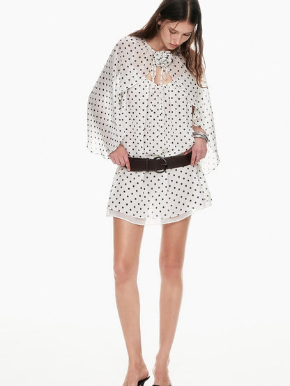 STRIKE A POSE Black White Polka Dot Cinched Tie Neck 3 4 Sleeve Women&