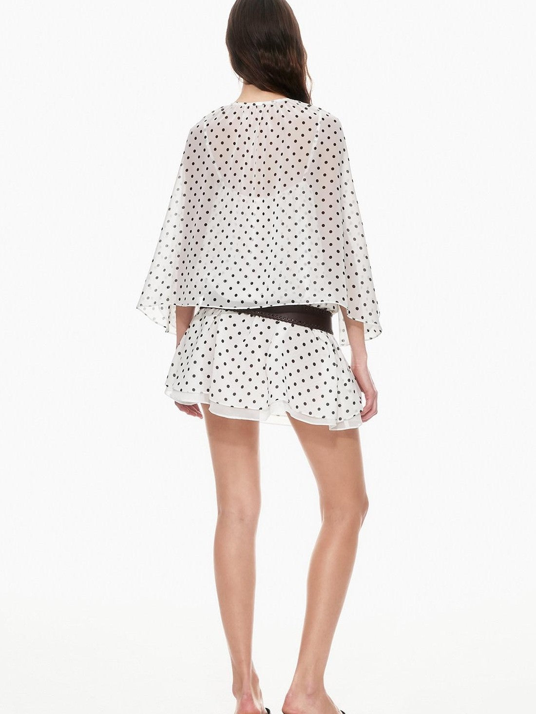 STRIKE A POSE Black White Polka Dot Cinched Tie Neck 3 4 Sleeve Women&
