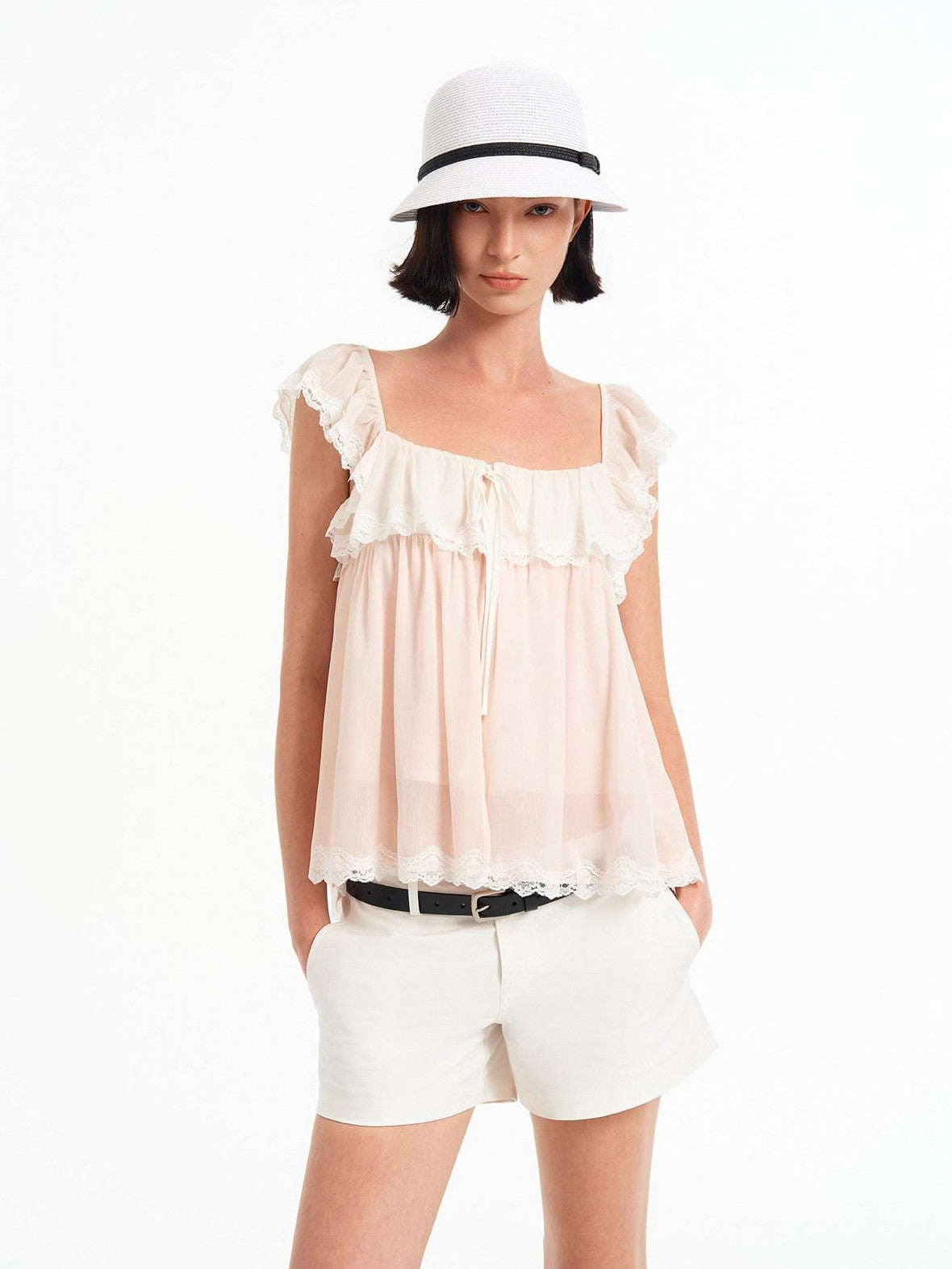 STRIKE A POSE Black White Straight Twill Wrinkle Resistant Women&