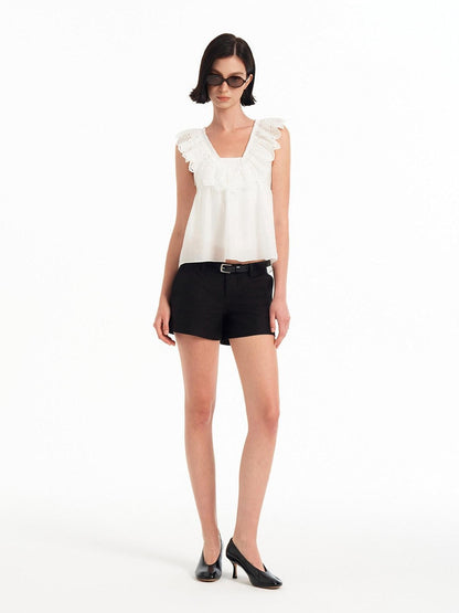 STRIKE A POSE Black White Straight Twill Wrinkle Resistant Women&