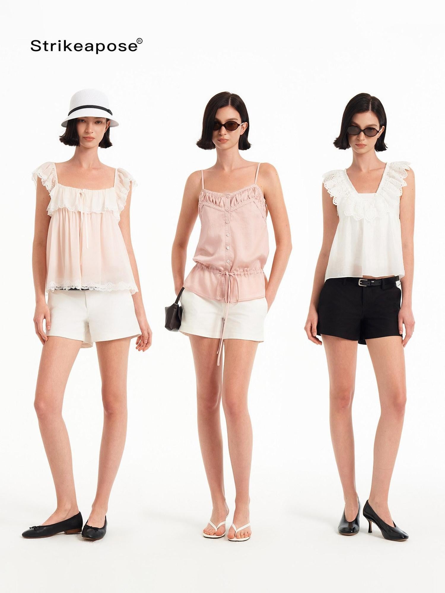 STRIKE A POSE Black White Straight Twill Wrinkle Resistant Women&