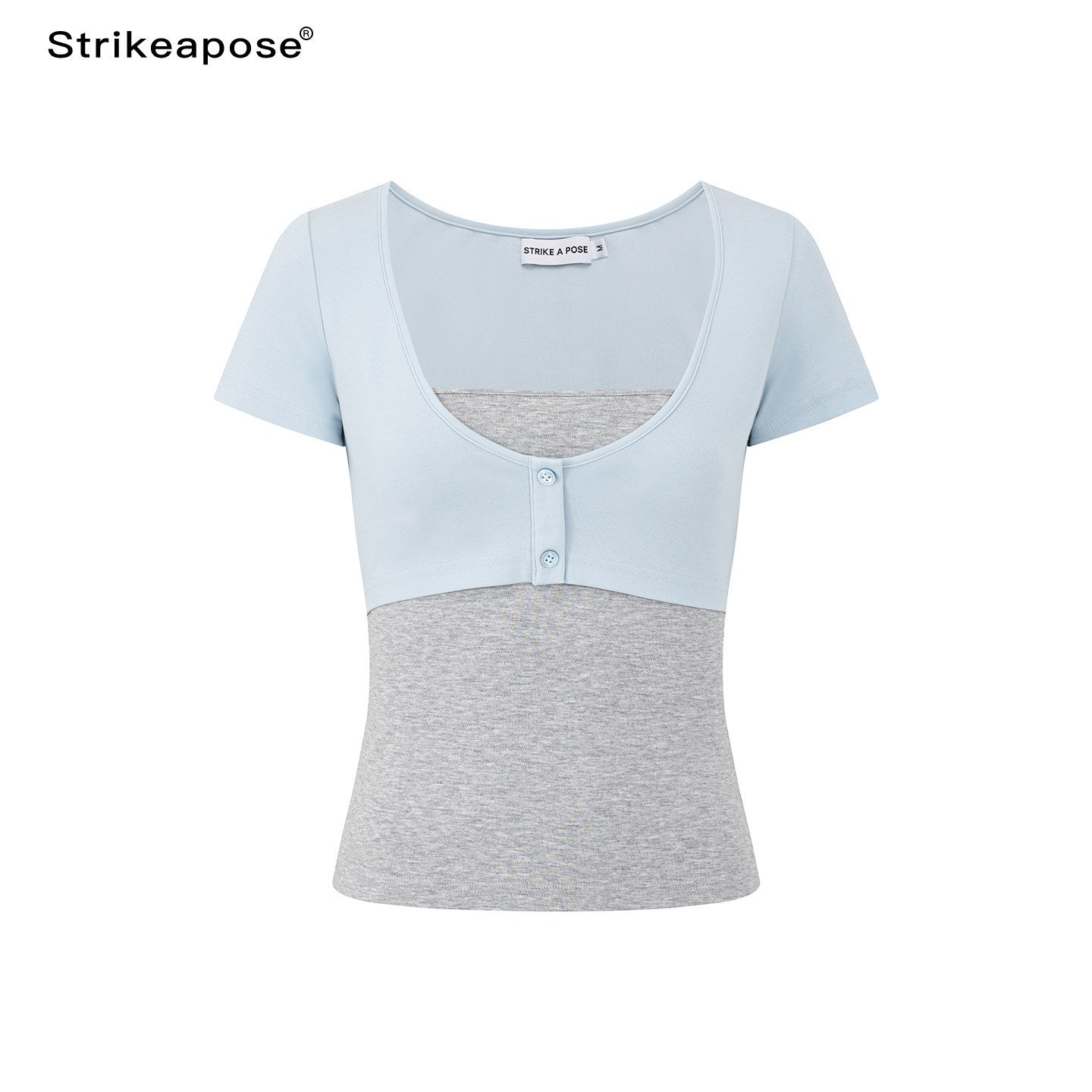 STRIKE_A_POSE_Blue_Gray_Contrast_Patchwork_Women&