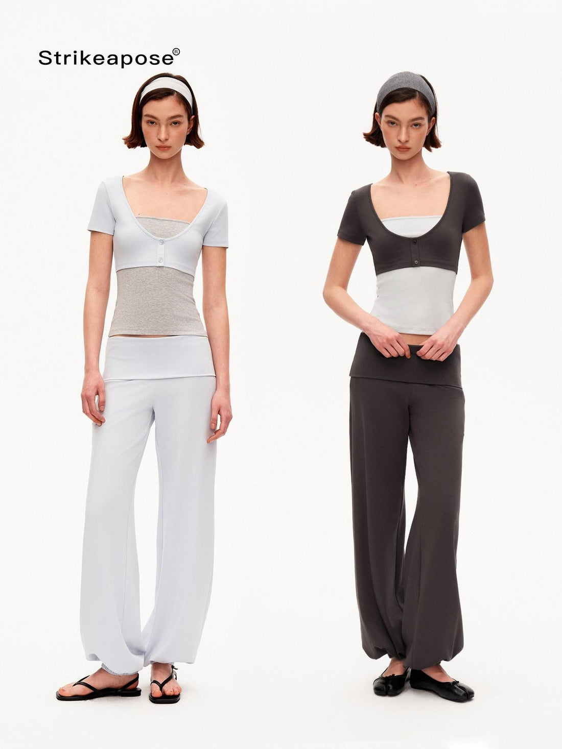 STRIKE A POSE Blue Gray Contrast Patchwork Women&