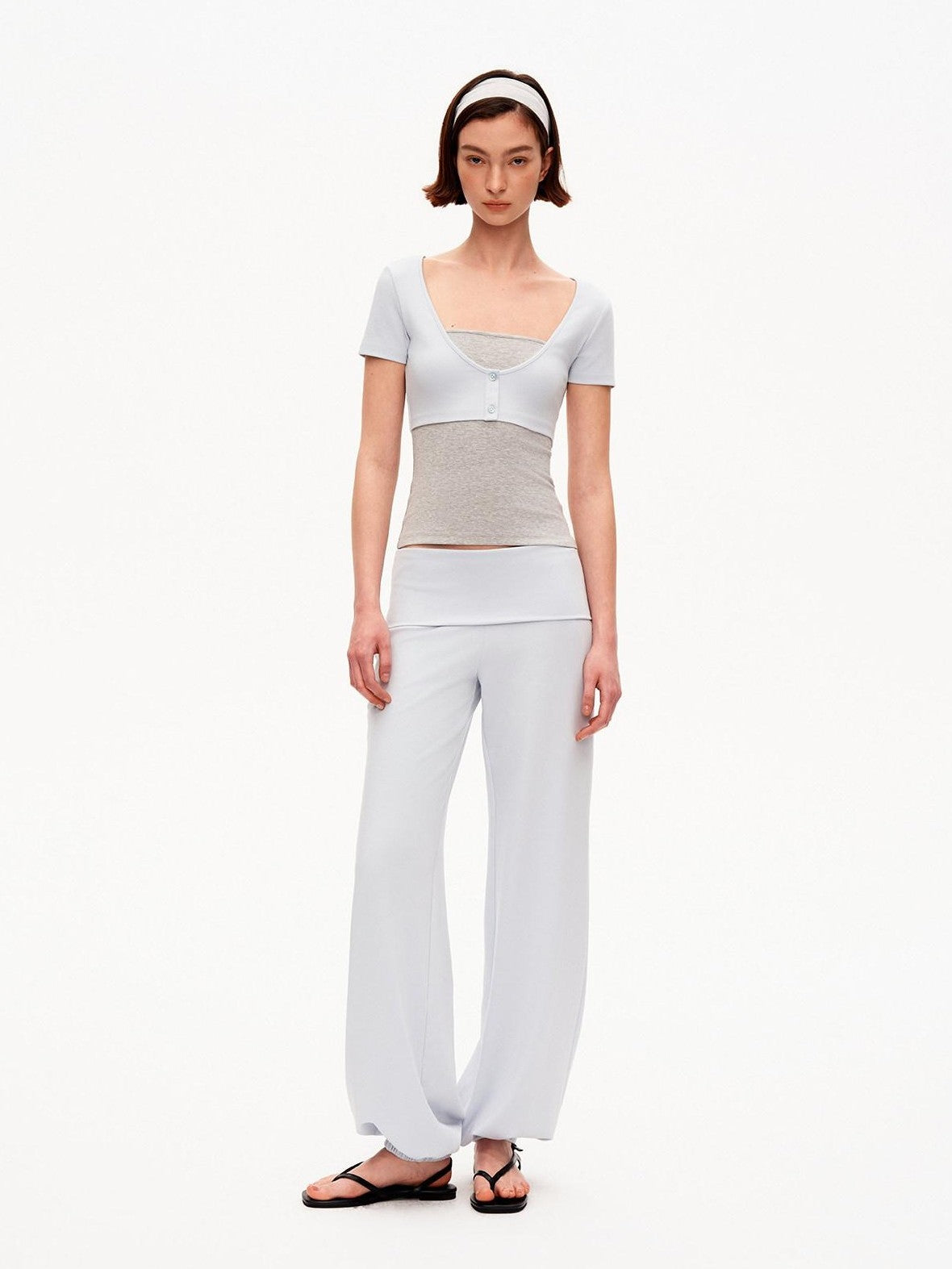 STRIKE A POSE Blue Gray Contrast Patchwork Women&