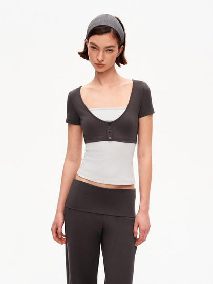 STRIKE A POSE Blue Gray Contrast Patchwork Women&