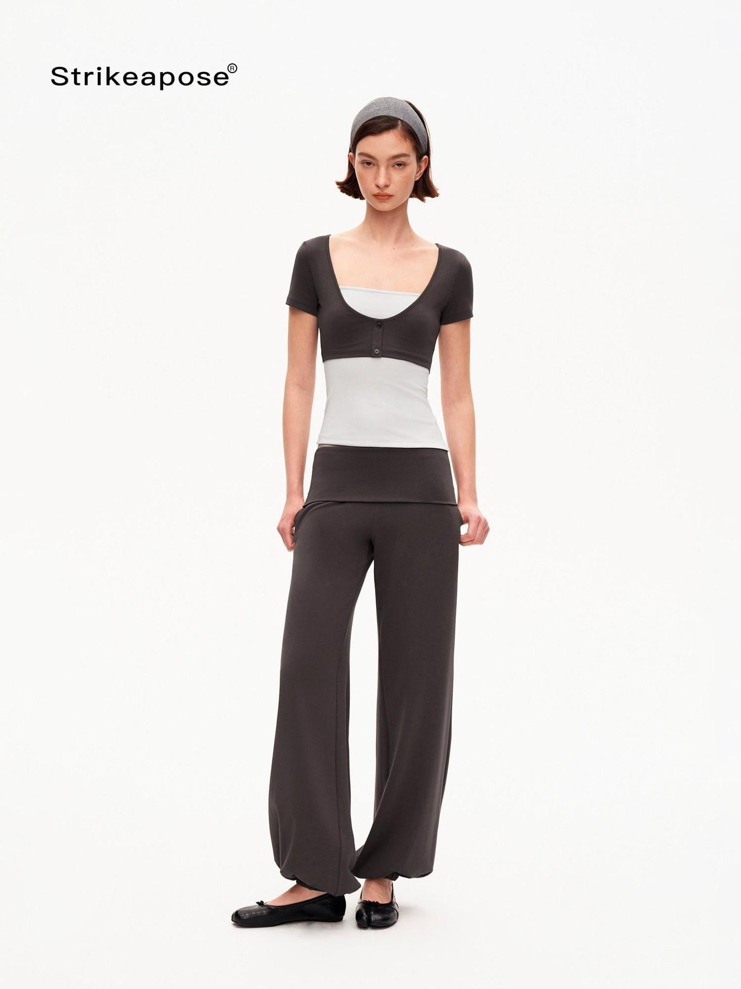 STRIKE A POSE Blue Gray Contrast Patchwork Women&