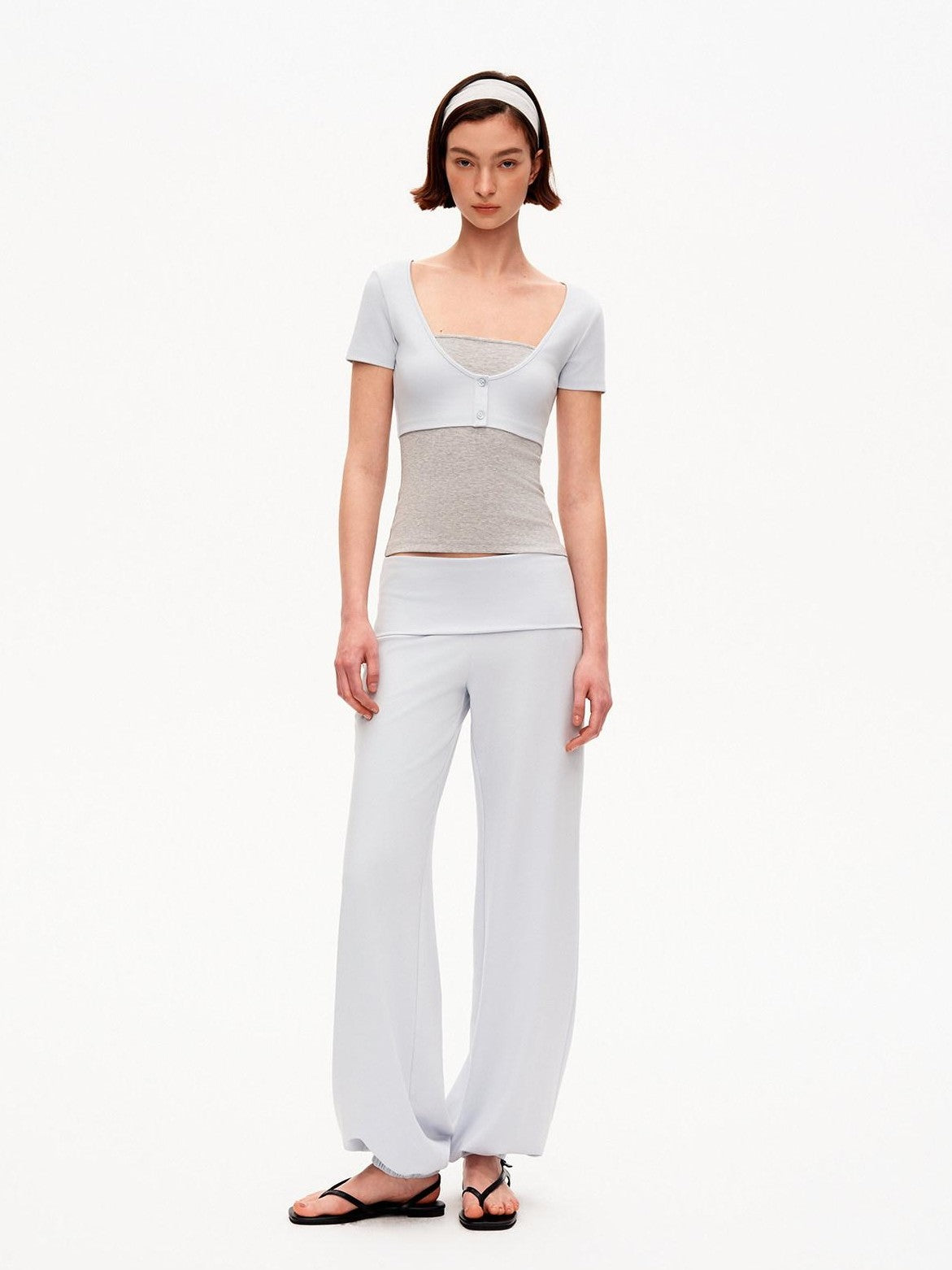 STRIKE A POSE Blue Gray Contrast Patchwork Women&