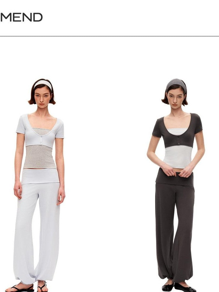 STRIKE A POSE Blue Gray Contrast Patchwork Women&