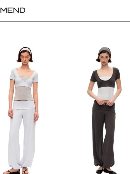 STRIKE A POSE Blue Gray Contrast Patchwork Women&