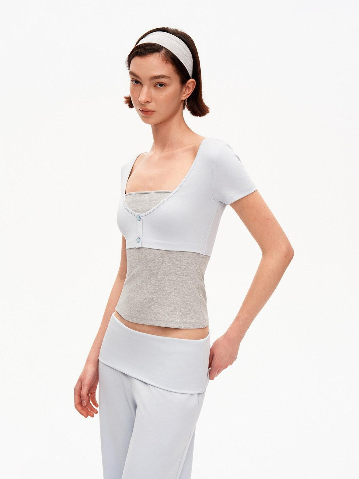 STRIKE A POSE Blue Gray Contrast Patchwork Women&