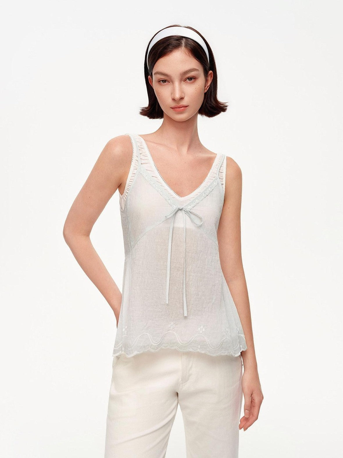STRIKE A POSE Blue V-neck Lace Trim Textured Loose A Line Women&