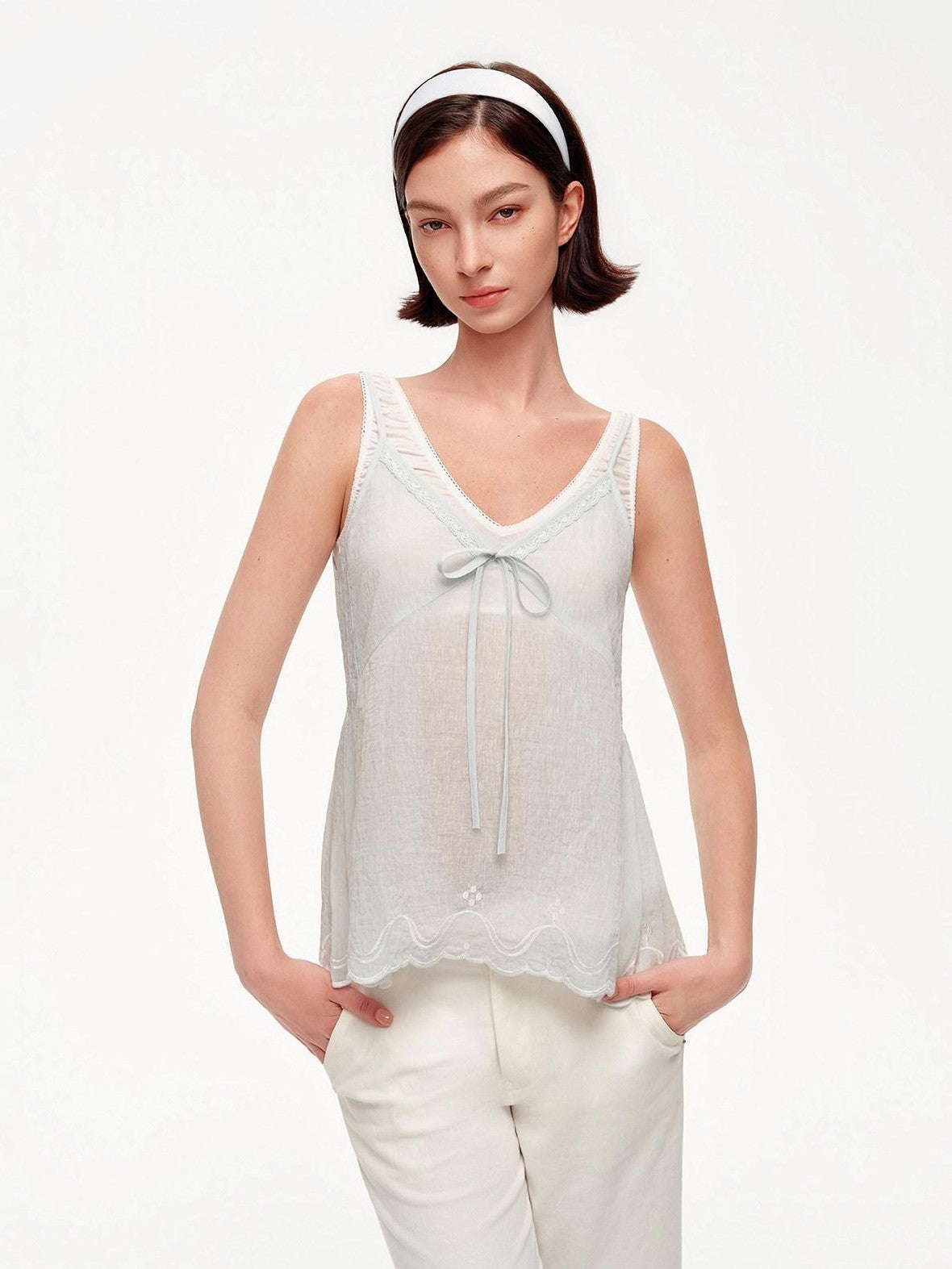 STRIKE A POSE Blue V-neck Lace Trim Textured Loose A Line Women&
