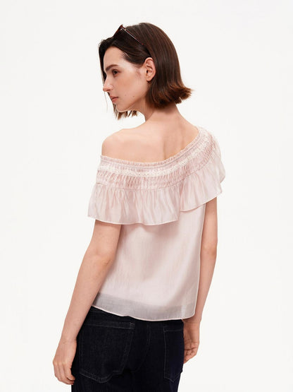 STRIKE A POSE Blush Pink Ruffle Lace Diagonal Women&