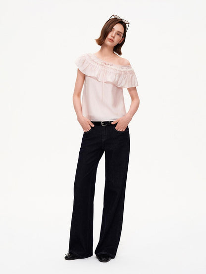 STRIKE A POSE Blush Pink Ruffle Lace Diagonal Women&