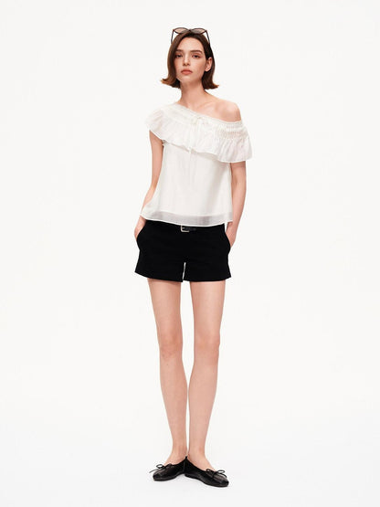 STRIKE A POSE Blush Pink Ruffle Lace Diagonal Women&