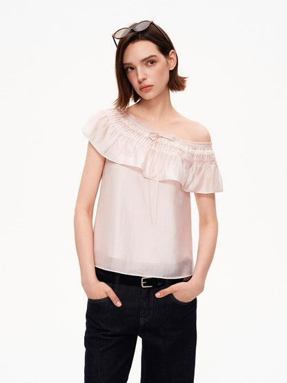 STRIKE A POSE Blush Pink Ruffle Lace Diagonal Women&