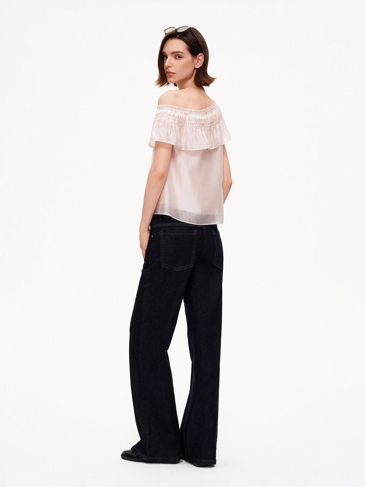 STRIKE A POSE Blush Pink Ruffle Lace Diagonal Women&