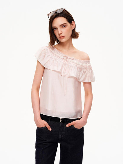 STRIKE A POSE Blush Pink Ruffle Lace Diagonal Women&