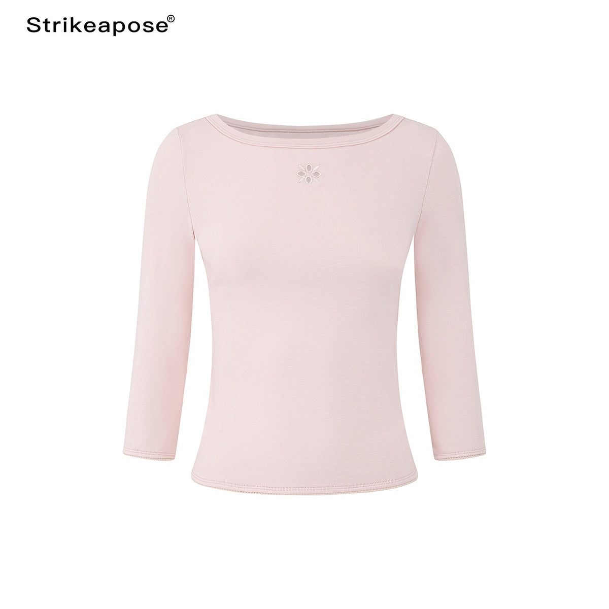 STRIKE_A_POSE_Boat_Neck_Lace_Trim_Solid_Color_Slim_Fit_Cotton_Women&