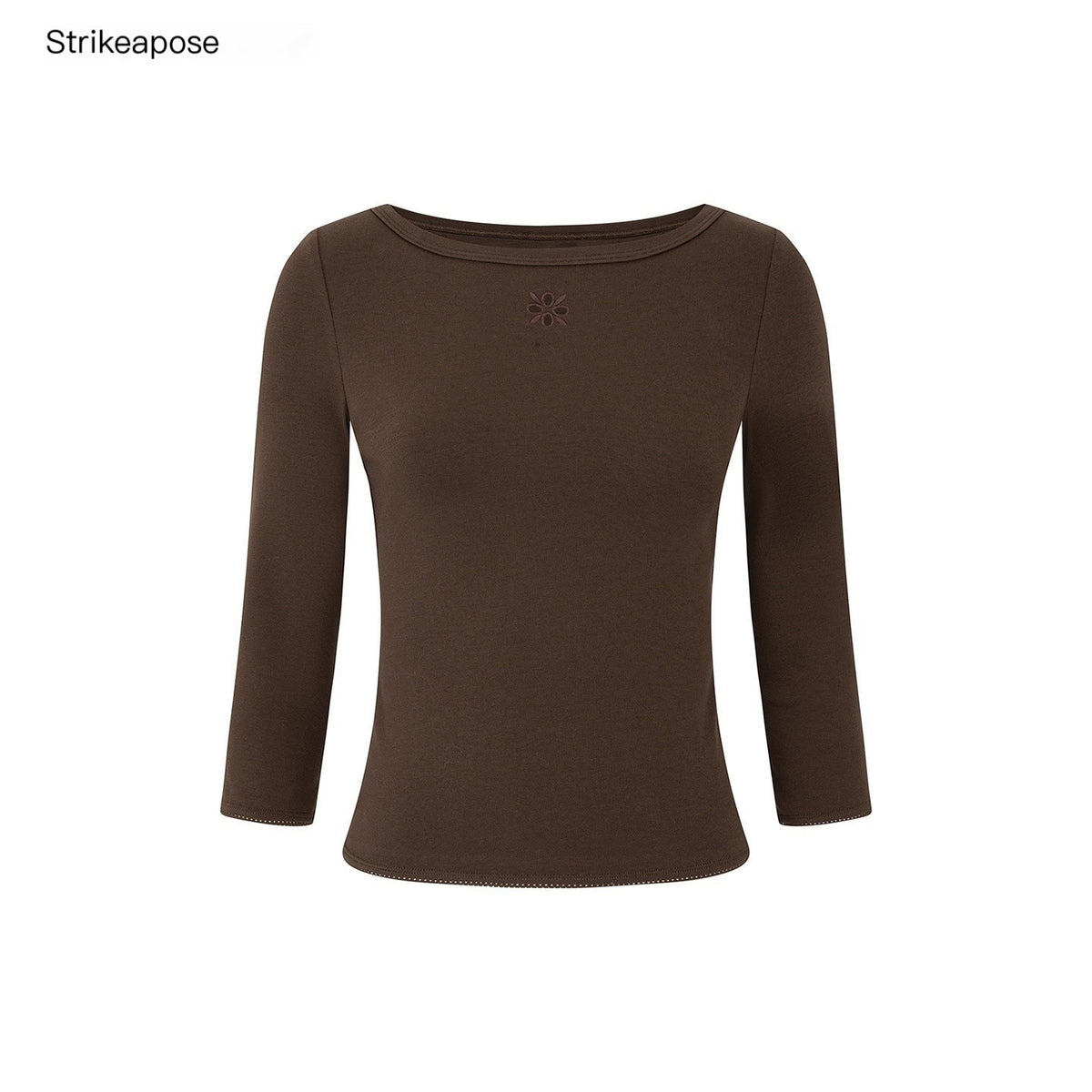 STRIKE_A_POSE_Boat_Neck_Lace_Trim_Solid_Color_Slim_Fit_Cotton_Women&
