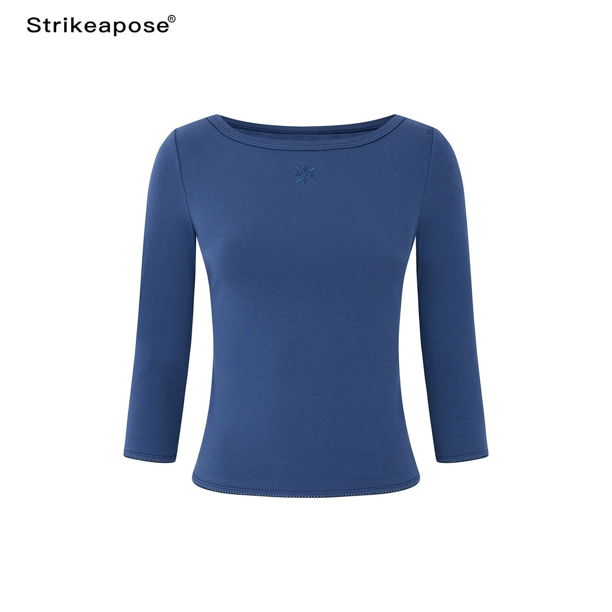 STRIKE_A_POSE_Boat_Neck_Lace_Trim_Solid_Color_Slim_Fit_Cotton_Women&