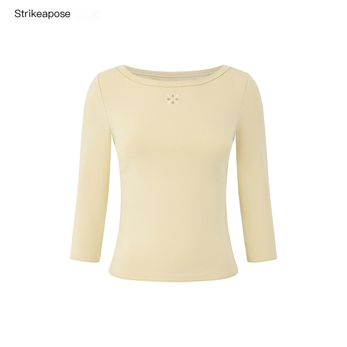 STRIKE_A_POSE_Boat_Neck_Lace_Trim_Solid_Color_Slim_Fit_Cotton_Women&