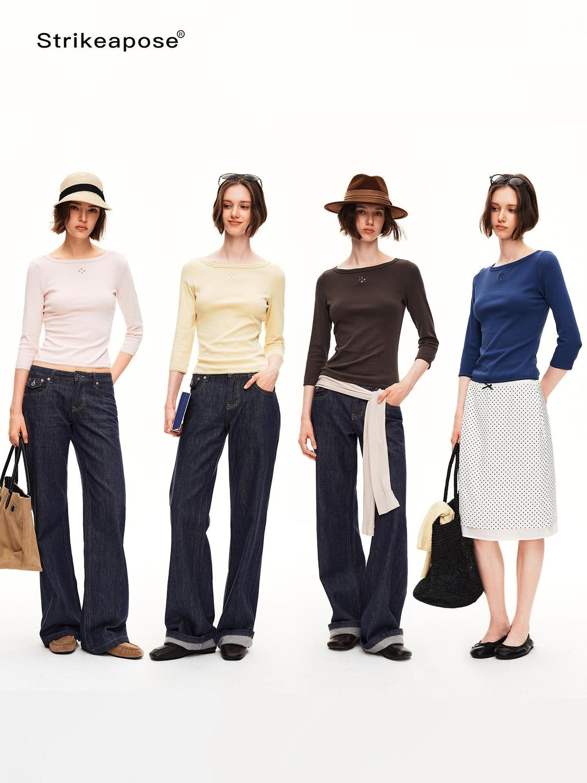 STRIKE A POSE Boat Neck Lace Trim Solid Color Slim Fit Cotton Women&