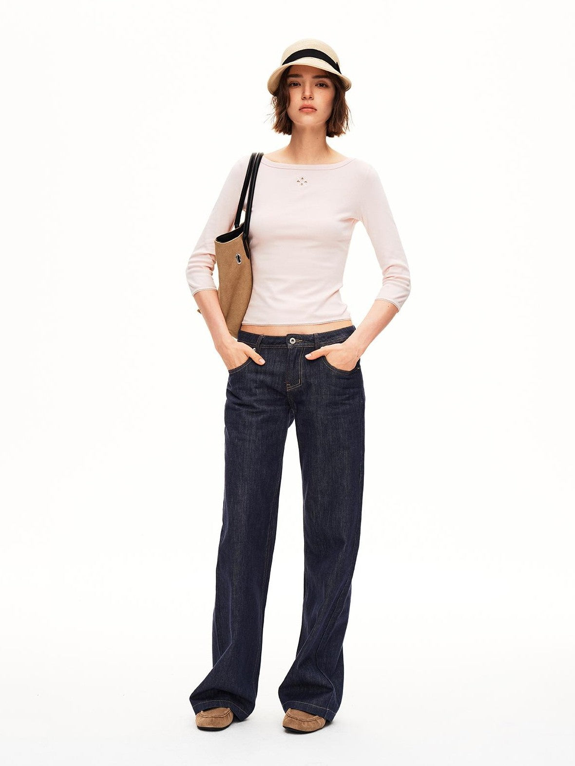 STRIKE A POSE Boat Neck Lace Trim Solid Color Slim Fit Cotton Women&