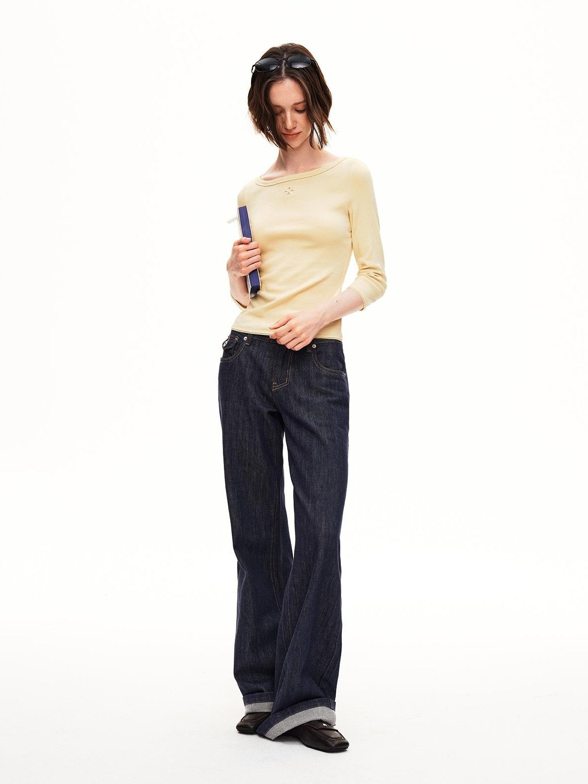STRIKE A POSE Boat Neck Lace Trim Solid Color Slim Fit Cotton Women&