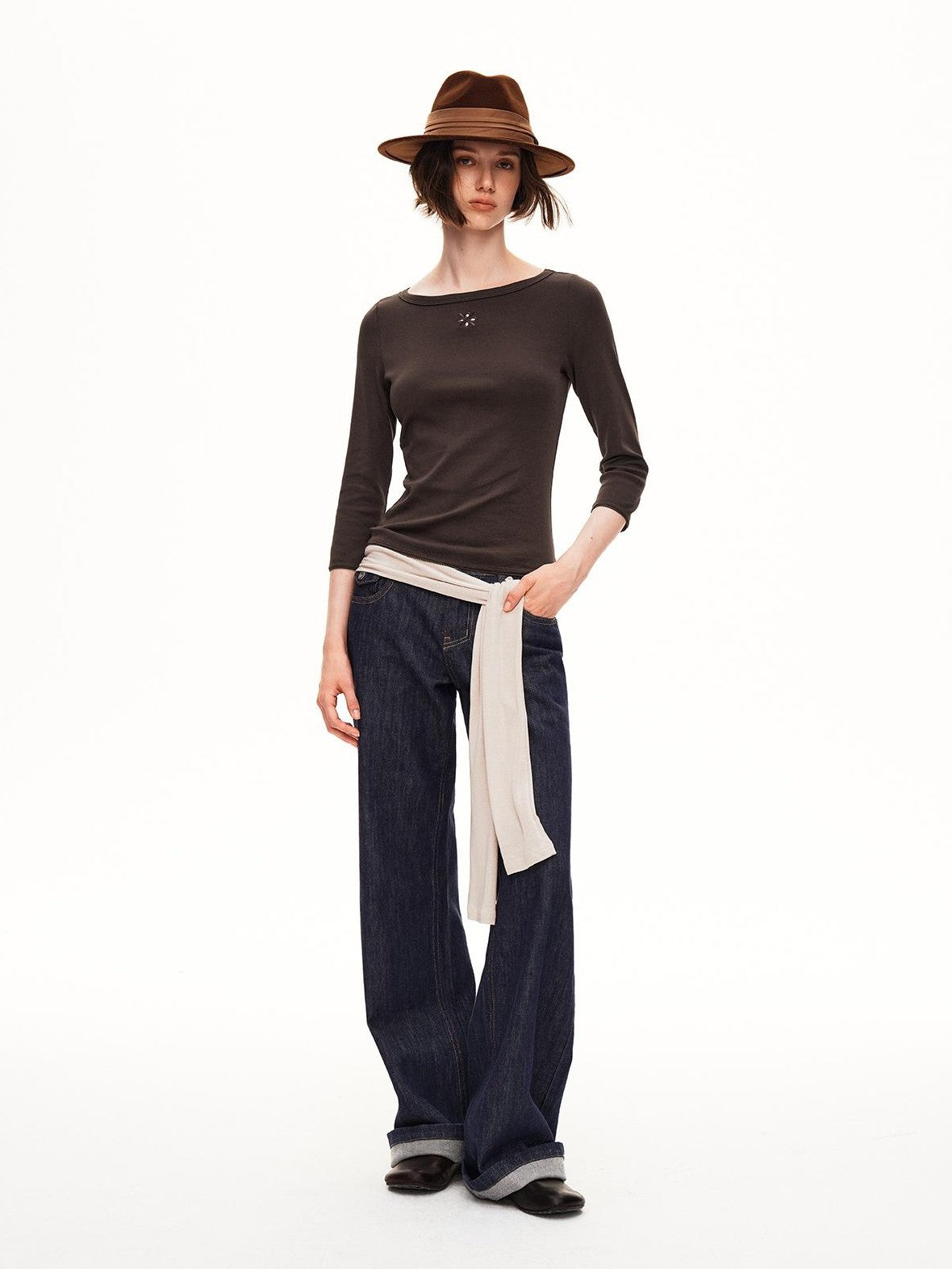 STRIKE A POSE Boat Neck Lace Trim Solid Color Slim Fit Cotton Women&