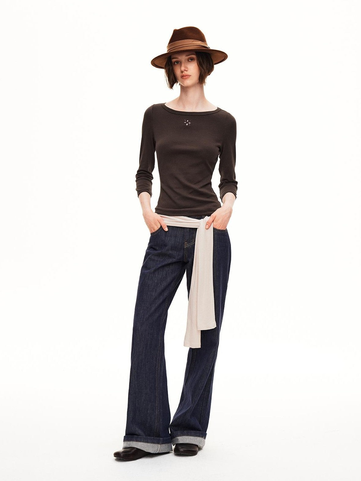 STRIKE A POSE Boat Neck Lace Trim Solid Color Slim Fit Cotton Women&