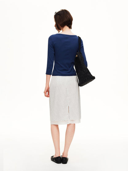 STRIKE A POSE Boat Neck Lace Trim Solid Color Slim Fit Cotton Women&