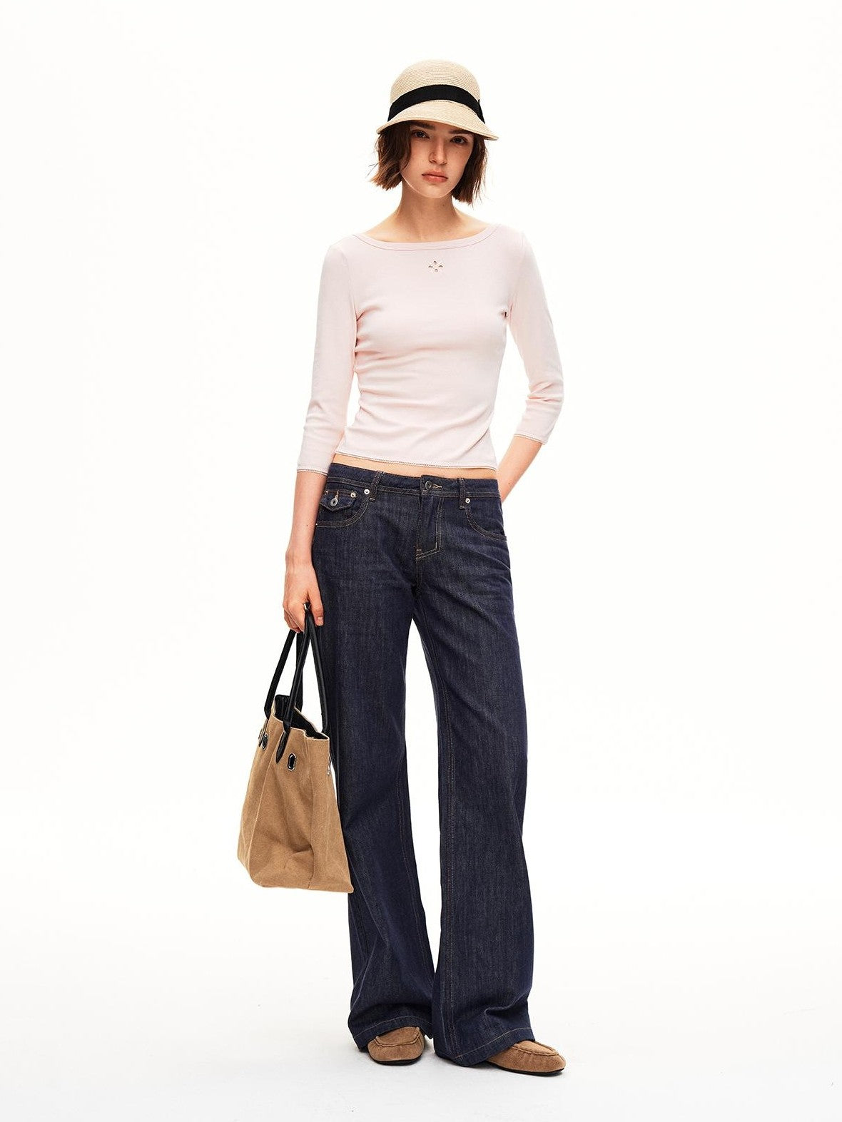 STRIKE A POSE Boat Neck Lace Trim Solid Color Slim Fit Cotton Women&