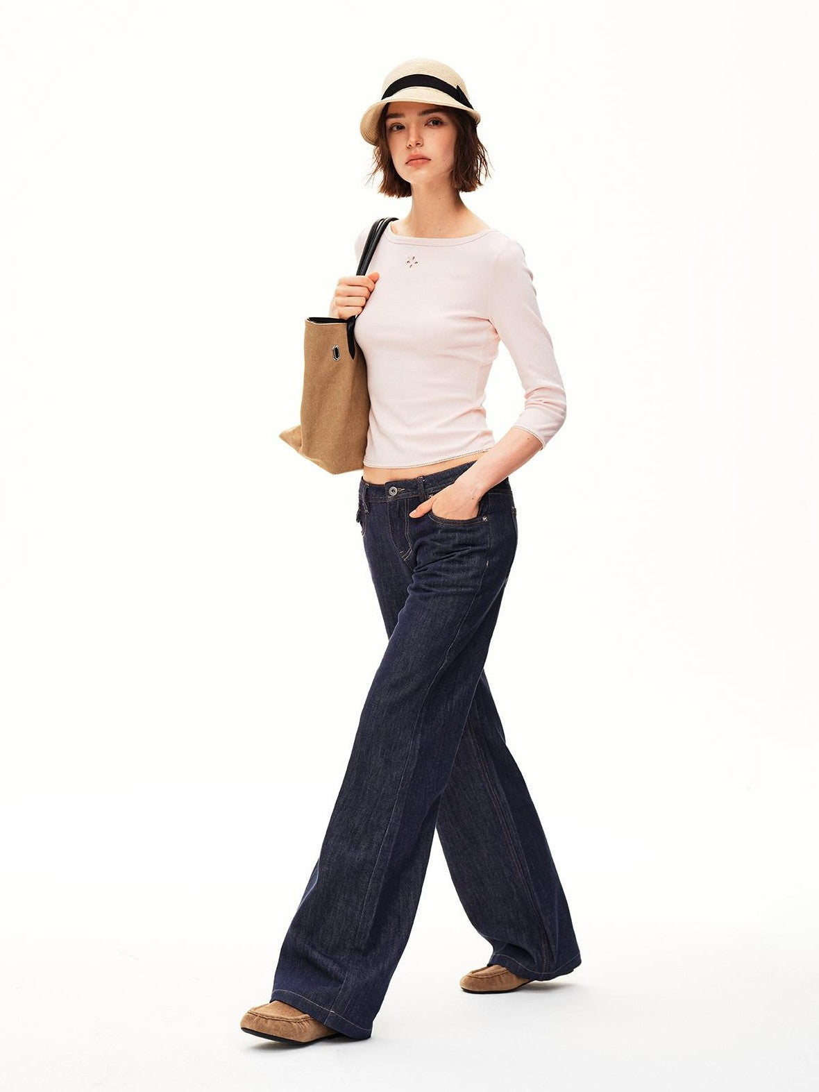STRIKE A POSE Boat Neck Lace Trim Solid Color Slim Fit Cotton Women&