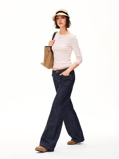 STRIKE A POSE Boat Neck Lace Trim Solid Color Slim Fit Cotton Women&