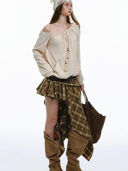 STRIKE A POSE Bohemian Off Shoulder Drawstring Tassel Loose Women&