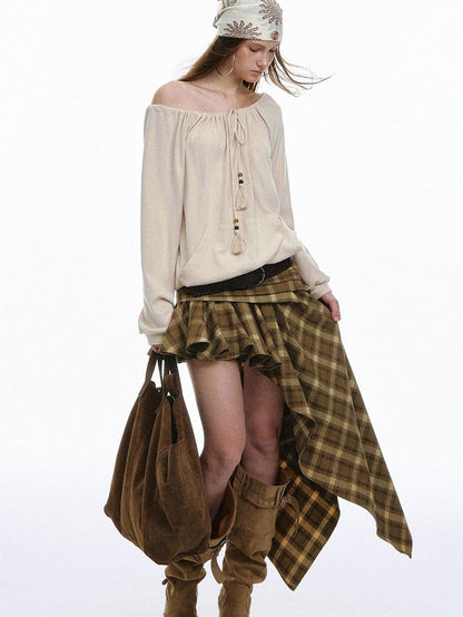 STRIKE A POSE Bohemian Off Shoulder Drawstring Tassel Loose Women&