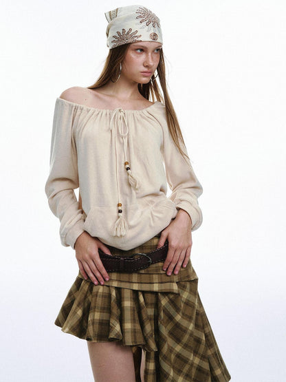 STRIKE A POSE Bohemian Off Shoulder Drawstring Tassel Loose Women&