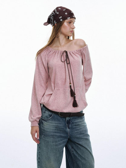 STRIKE A POSE Bohemian Off Shoulder Drawstring Tassel Loose Women&