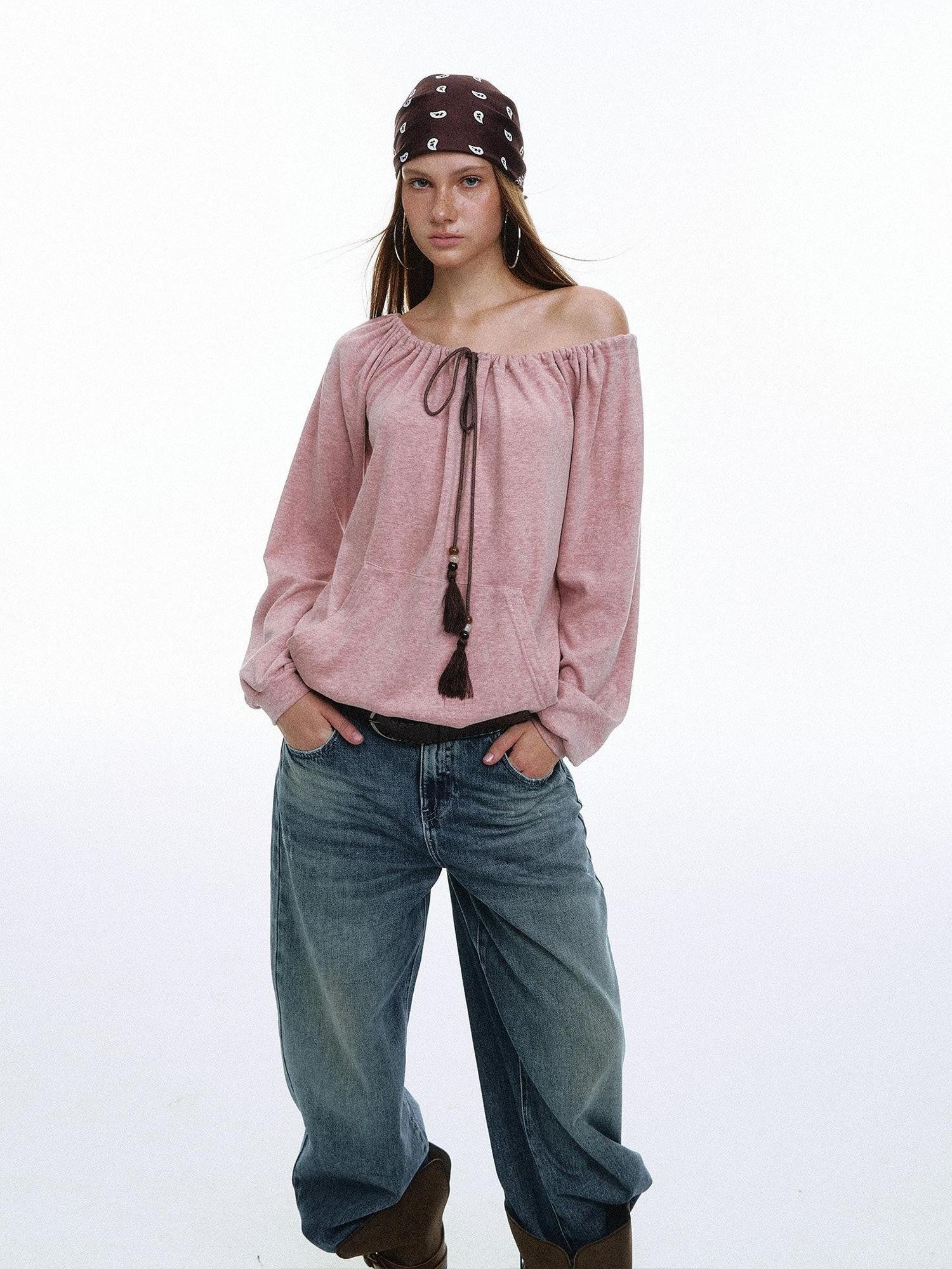 STRIKE A POSE Bohemian Off Shoulder Drawstring Tassel Loose Women&