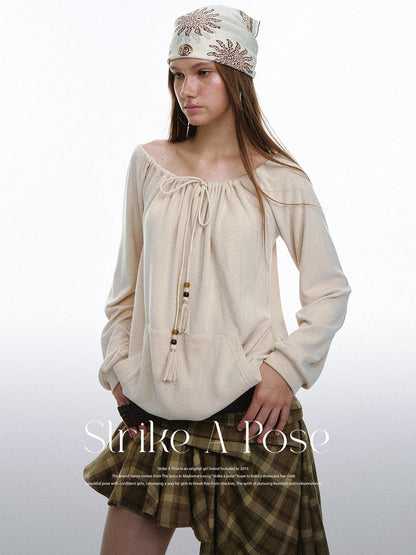 STRIKE A POSE Bohemian Off Shoulder Drawstring Tassel Loose Women&