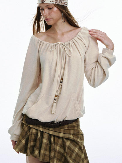 STRIKE A POSE Bohemian Off Shoulder Drawstring Tassel Loose Women&