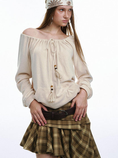 STRIKE A POSE Bohemian Off Shoulder Drawstring Tassel Loose Women&